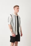 Kısakollu Desenli Örme Oversize Gömlek