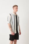 Kısakollu Desenli Örme Oversize Gömlek
