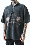 Skull Yarım Zip Washed Oversize T-shirt