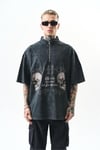 Skull Yarım Zip Washed Oversize T-shirt