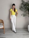  Sarı U Yaka %100 Pamuklu Likralı Kısa Kollu Basic Body  