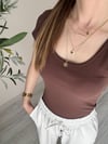 Acı Kahve U Yaka %100 Pamuklu Likralı Kısa Kollu Basic Body