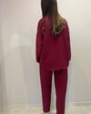 Bordo Önü Düğmeli Gömlek Beli Lastikli Pantolon Takım