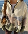 Ekru Fermuarlı Geyik Desenli Polar Sweatshirt 