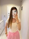 Ekru U Yaka %100 Pamuklu Kısa Kollu Body
