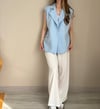 Kemerli Mavi Blazer Yelek