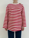 Kırmızı Çizgili Bisiklet Yaka Oversize Sweatshirt