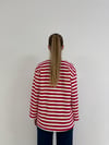Kırmızı Çizgili Bisiklet Yaka Oversize Sweatshirt