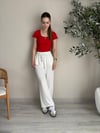 Kırmızı U Yaka %100 Pamuklu Likralı Kısa Kollu Basic Body