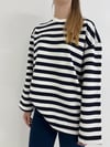 Lacivert Çizgili Bisiklet Yaka Oversize Sweatshirt