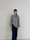 Lacivert Çizgili Bisiklet Yaka Oversize Sweatshirt