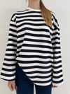 Lacivert Çizgili Bisiklet Yaka Oversize Sweatshirt