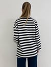 Lacivert Çizgili Bisiklet Yaka Oversize Sweatshirt