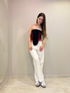 Lacivert Kurdele Detaylı Denim Korse Bluz