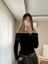 Madonna Yaka Siyah Bodysuit