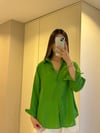 Yeşil Oversize Keten Gömlek 
