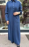 AFİLLİ KOT GÖRÜNÜMLÜ ELBİSE