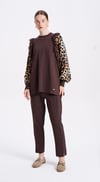 NİLİWİ LEOPAR KOLLU DANTEL FIRFIRLI TUNİK