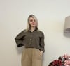 Kadın Çizgili Oversize Keten Gömlek – Tek Ebat Crop Salaş Gömlek