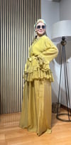 Kadın Elara Vual Kumaş Pantolonlu Takım | Kuşaklı Volan Detaylı Dökümlü Tesettür Takım