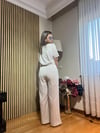 Kadın Pamuklu Gofre Kumaş Pantolon | Yüksek Bel Rahat Kesim Bağcıklı Yazlık Pantolon