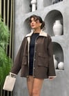 Premium Kalite Kadife Yaka Oversize Kadın Ceket Trençkot