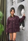 Premium Kalite Kadife Yaka Oversize Kadın Ceket Trençkot