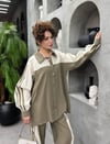 Tencel Kumaş Gömlek Yaka Düğmeli Pantolon Kadın Takım
