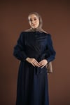 Yandan Bağlamalı Fermuar Detaylı Denim Kot Elbise Tesettür Jean Elbise