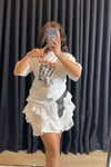 %100 Pamuk Baskılı Fit Krem Tshirt
