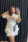 %100 Pamuk Baskılı Fit Krem Tshirt
