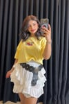 %100 Pamuk Ön ve Arkas Baskılı Oversize Sarı Tshirt