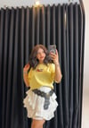 %100 Pamuk Ön ve Arkas Baskılı Oversize Sarı Tshirt