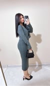 Anjali Gül Detaylı Hırka Elbise Triko Takım - Füme