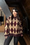 Baklava Desenli Oversize Triko Kazak