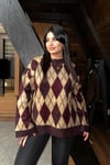 Baklava Desenli Oversize Triko Kazak