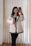 Baskı Detaylı Keten Blazer Ceket