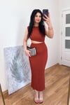 Bel Dekolteli Marka Model Elbise - Kiremit