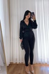 Bel Detaylı Saten Kruvaze Yaka Bluz