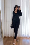 Bel Detaylı Saten Kruvaze Yaka Bluz
