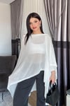 Beyaz Kaşmir Kumaş Transparan Pelerin