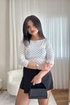 Beyaz Puantiyeli Degaje Yaka Elbise