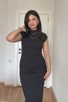Bisiklet Yaka Siyah Midi Elbise