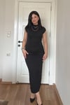 Bisiklet Yaka Siyah Midi Elbise