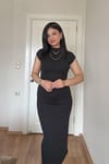Bisiklet Yaka Siyah Midi Elbise