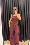 Bordo Straplez Crop Pantolon Takım
