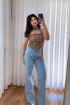 Boyun Fularlı Leopar Tül Crop