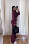 Dikiş Detaylı İspanyol Paça Pantolon - Bordo