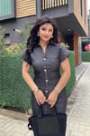 Drapeli Tasarım Denim Midi Elbise