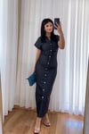 Drapeli Tasarım Denim Midi Elbise